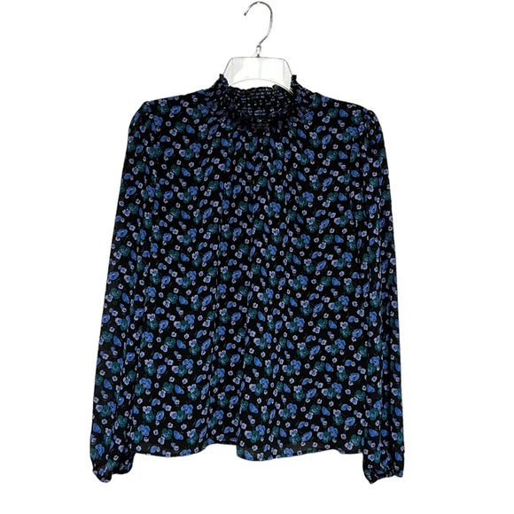 J Crew Navy Floral long Sleeve Top Size Medium - Picture 1 of 5